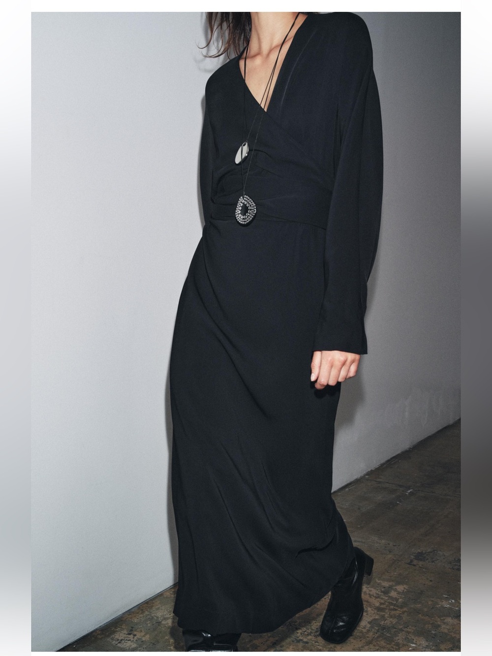 Zara Black Long Kimono-Style Dress